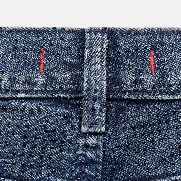 Zara ZW Collection Bootcut High Waist Rhinestone Sparkly Jeans Blue 2449/252 NWT - Picture 11 of 11